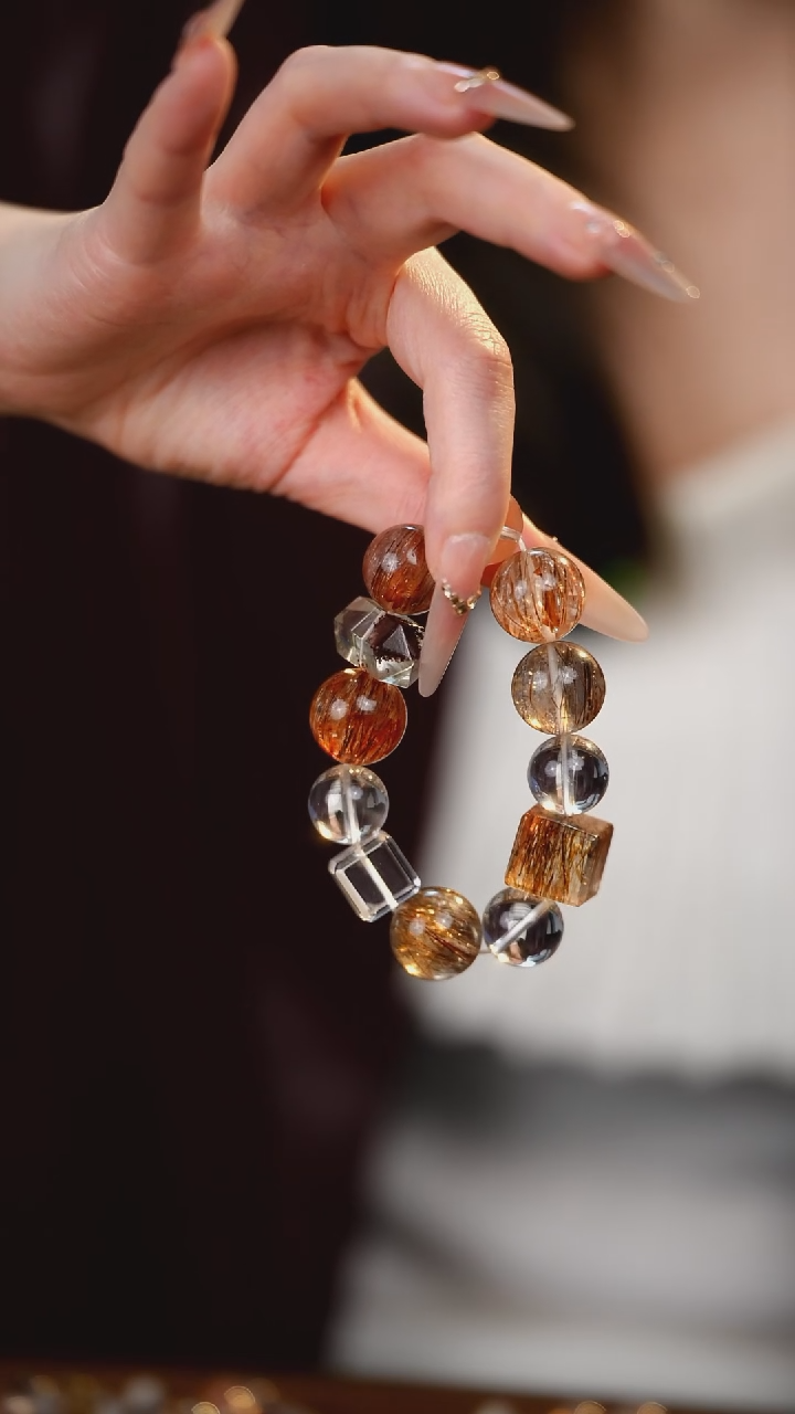 未镶嵌手串水晶黑金超七白水晶