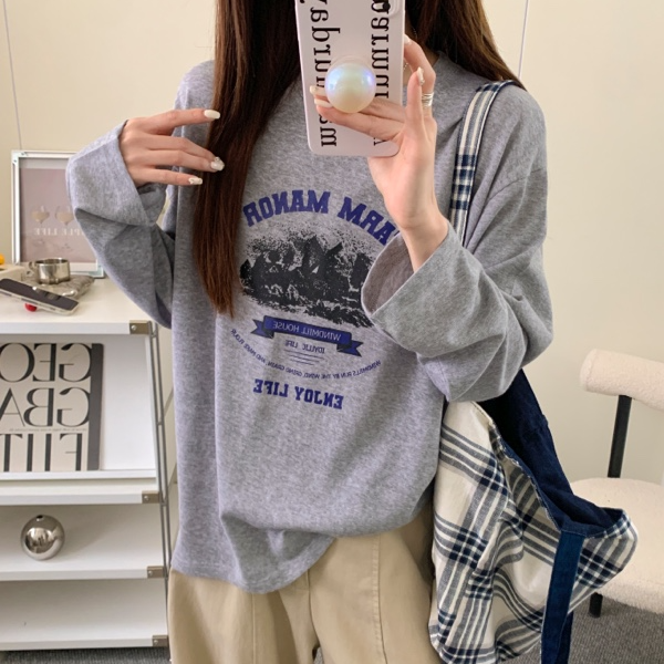 田园闺蜜~秋季款圆领字母打底衫25542（衣长67胸围116）
