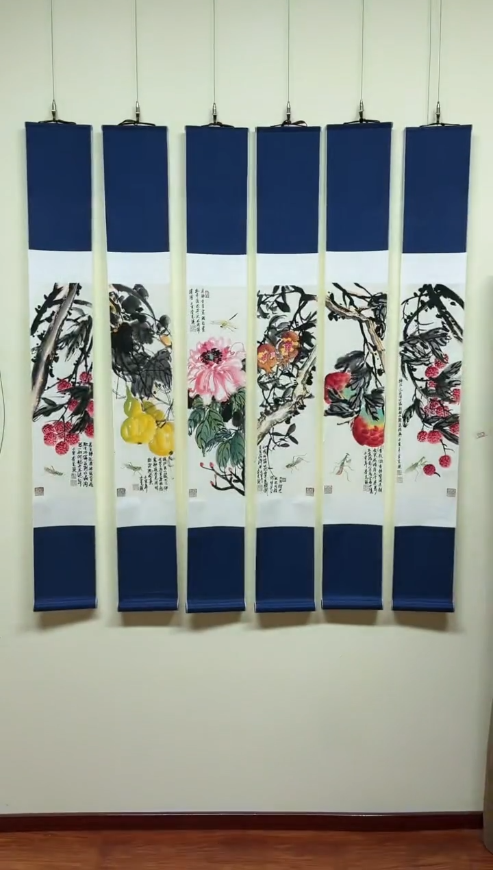 【闪购商品】绘画李克瑛-9平尺-六条屏-卷轴-花鸟