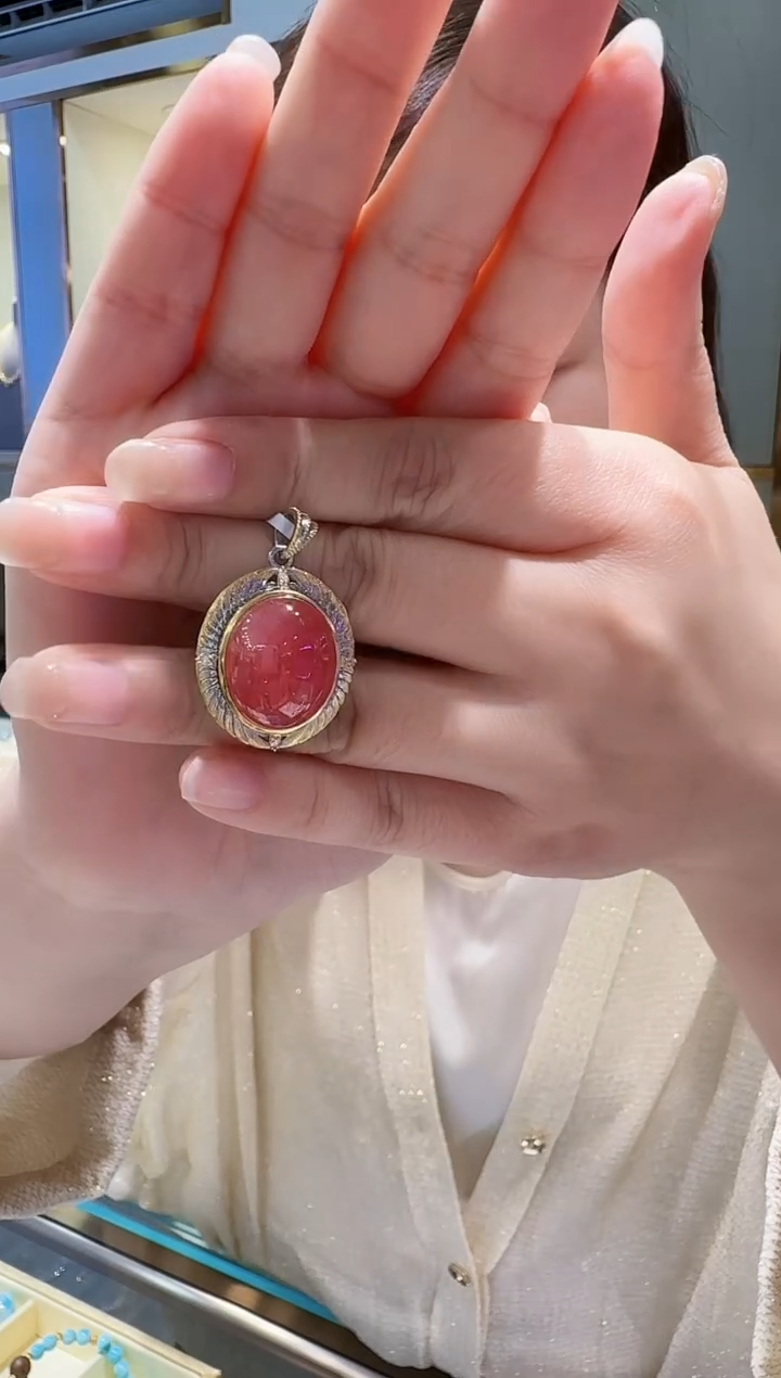 银S925镶嵌菱锰矿（红纹石）吊坠104