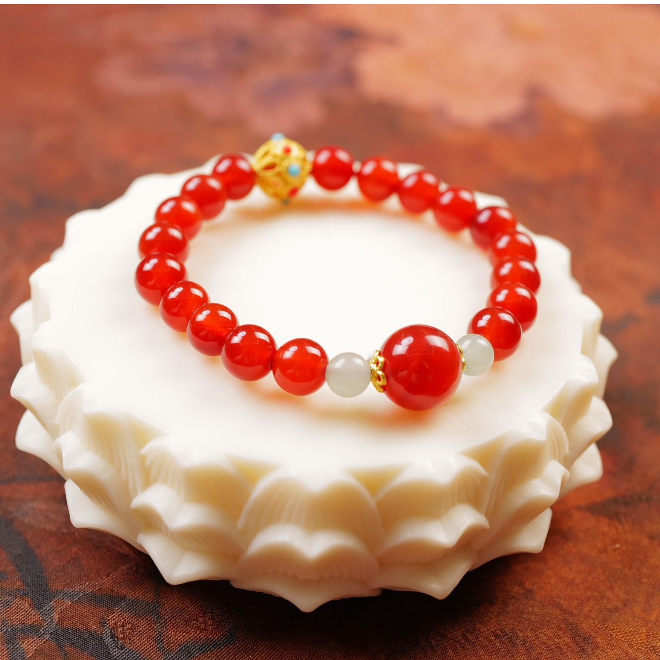 红玛瑙绣球花单圈手串 M82 无礼盒