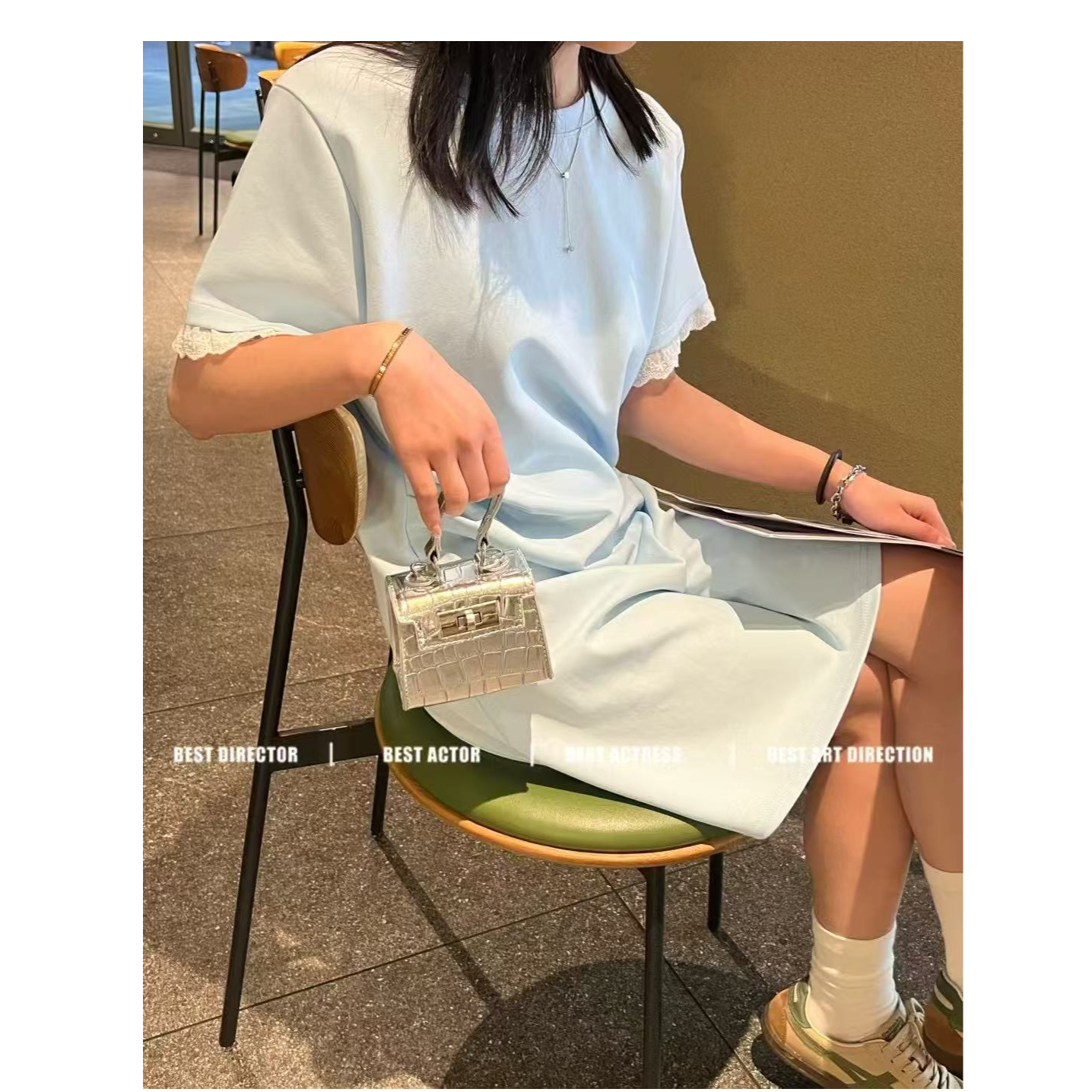 格子推荐~韩系蕾丝拼接圆领连衣裙2509清仓