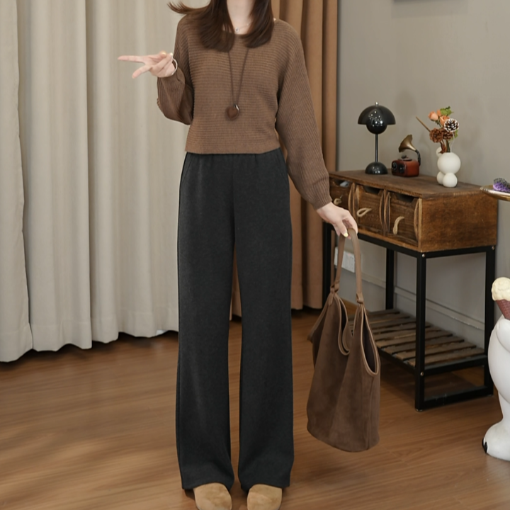 秋冬加绒加厚2025高腰显瘦高腰纯色外穿休闲裤宽松直筒阔腿裤女