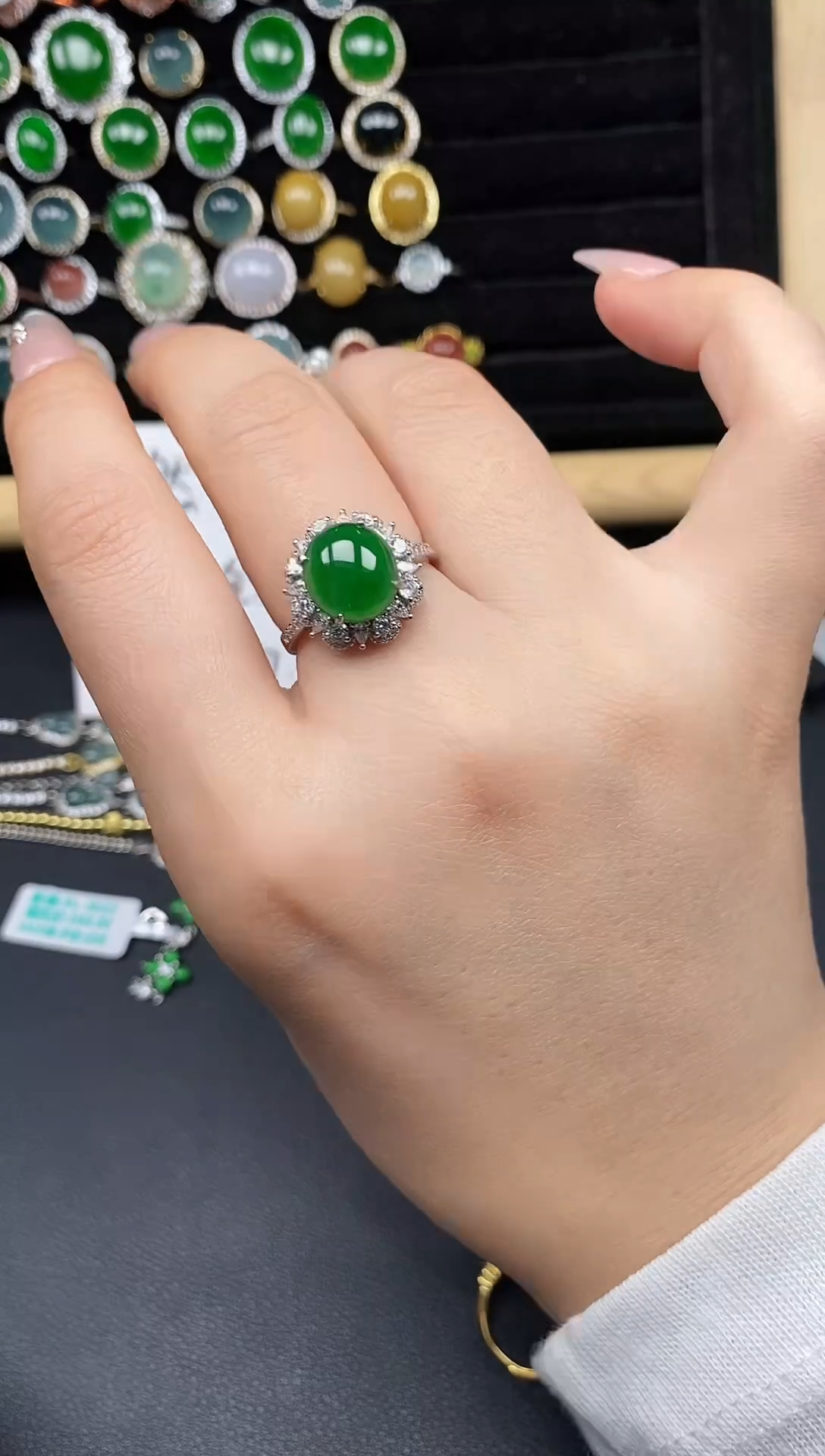 银S925镶嵌戒指翡翠86668