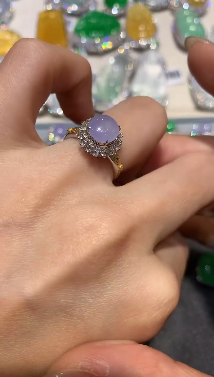 【闪购商品】翡翠戒指18K金镶嵌q449  紫货有色差