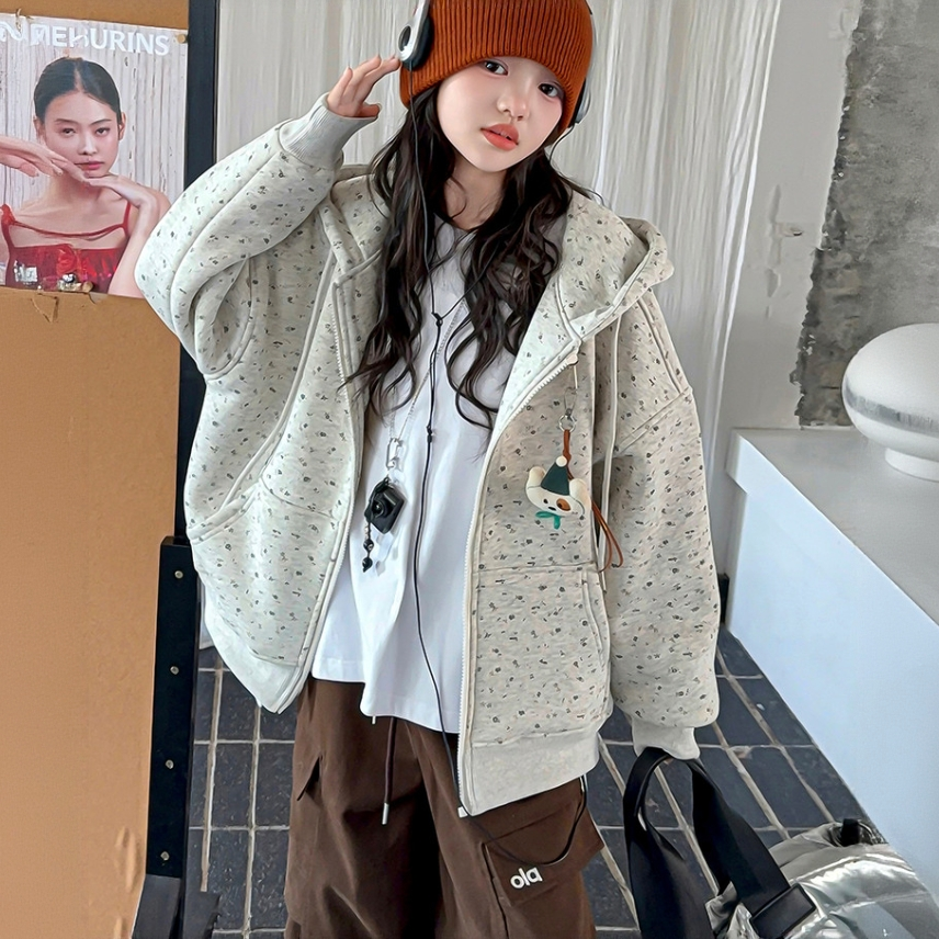 【清货】冬款洋气满印小碎花加绒女童连帽外套 F360 360 H