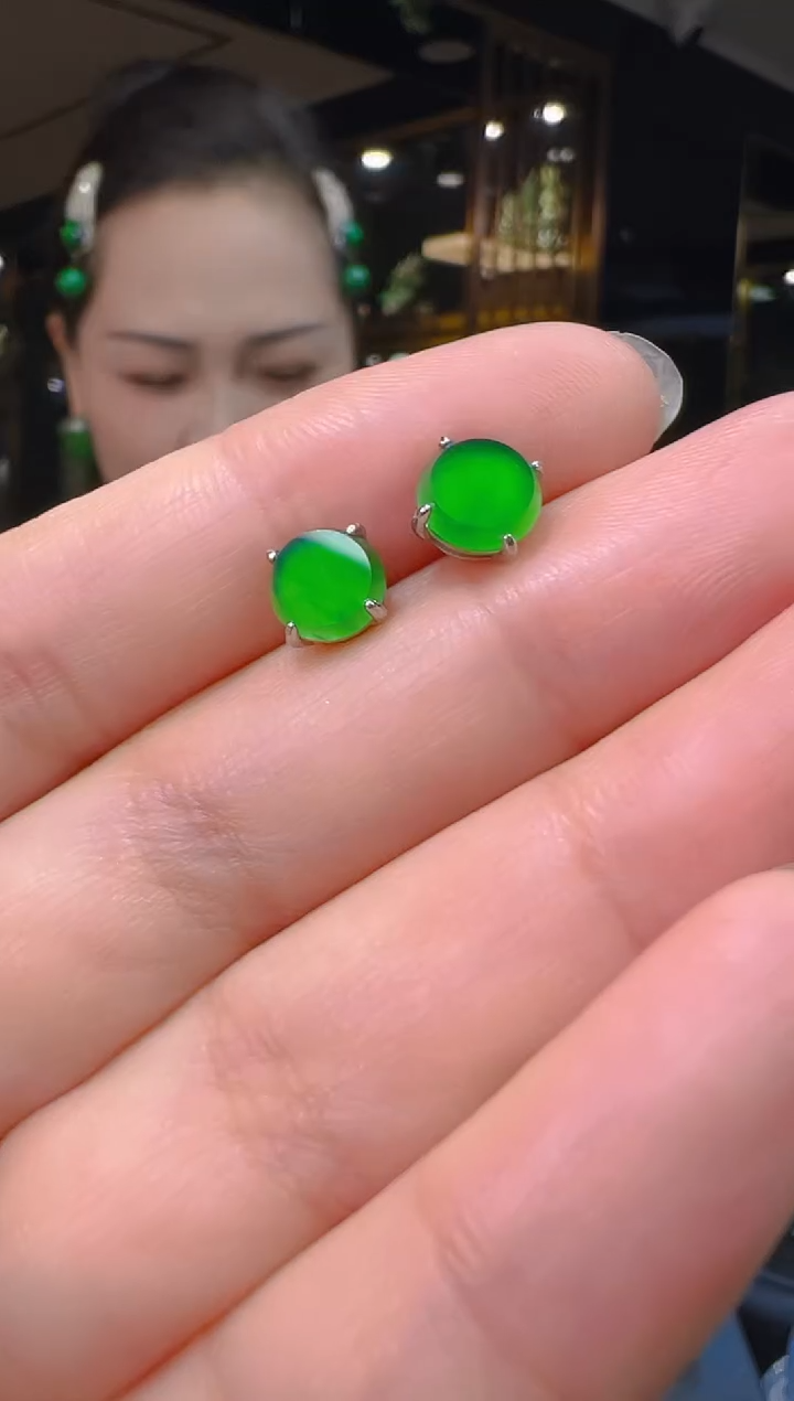 银S925镶嵌翡翠耳饰003（多样性发其一）