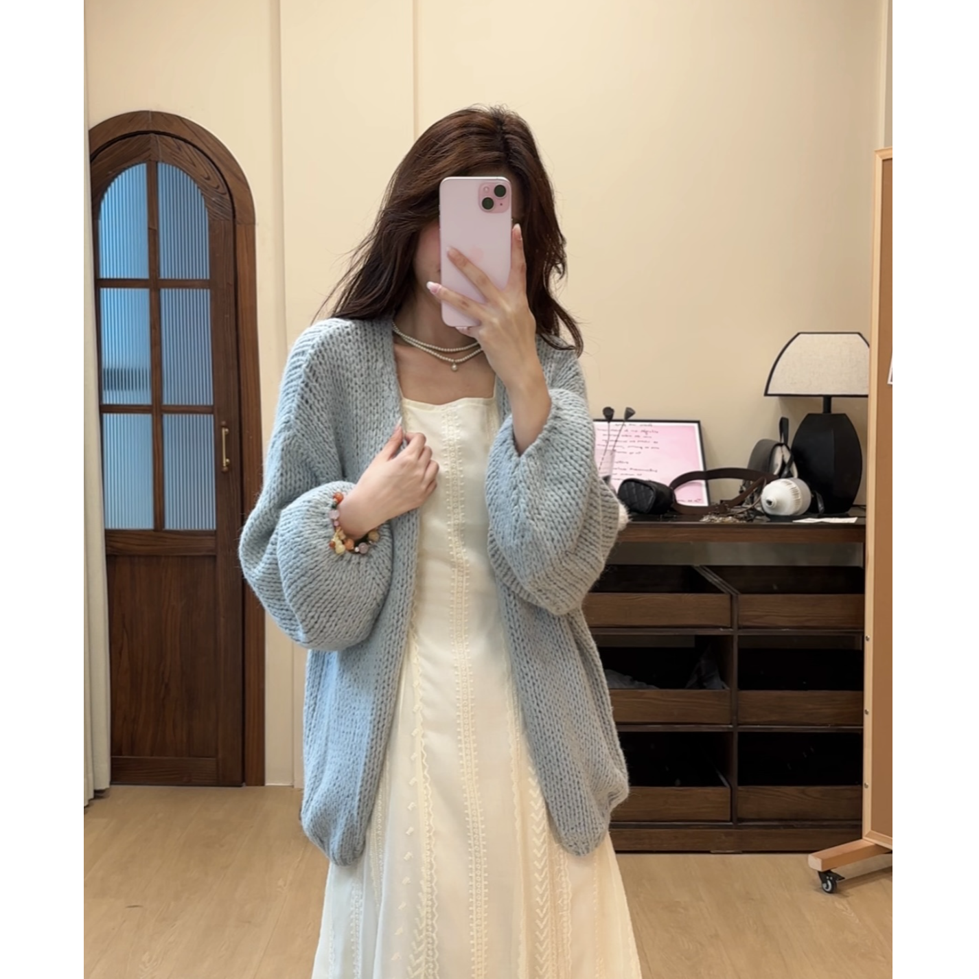 1031韩系温柔风百搭蓝色针织开衫女春秋新款慵懒软糯宽松外套上衣