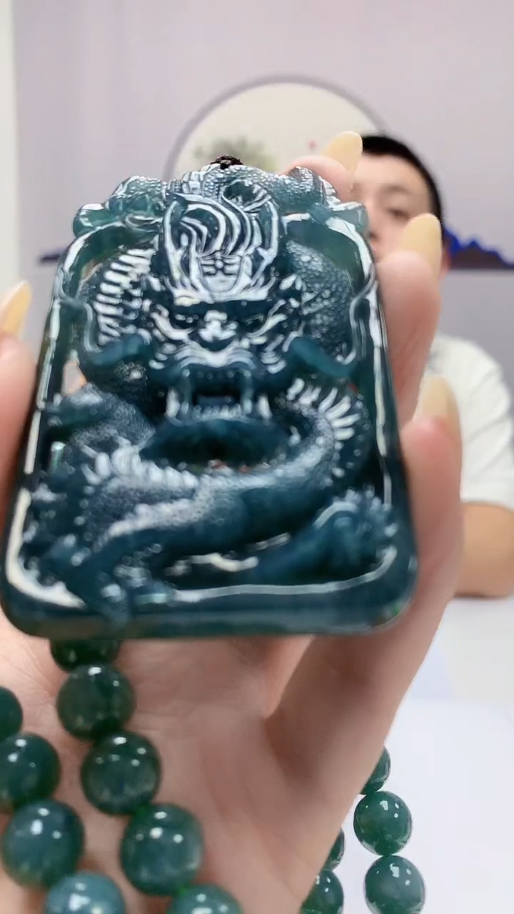 【闪购商品】定制翡翠未镶嵌4812DD-毛货龙牌赠珠链93