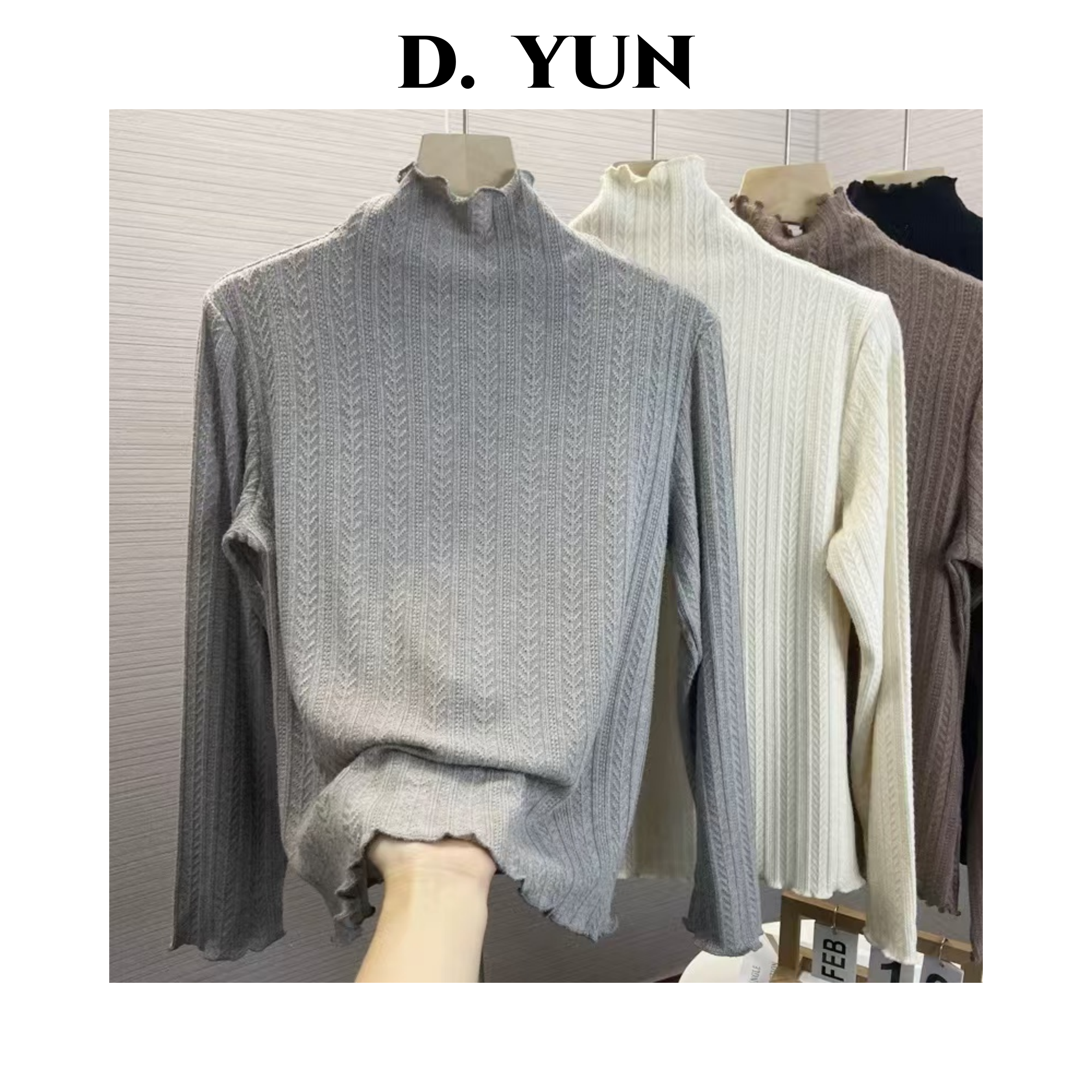 DONG YUN【云柔漫步】半高领木耳边纯色内搭别致修身上衣长袖T恤