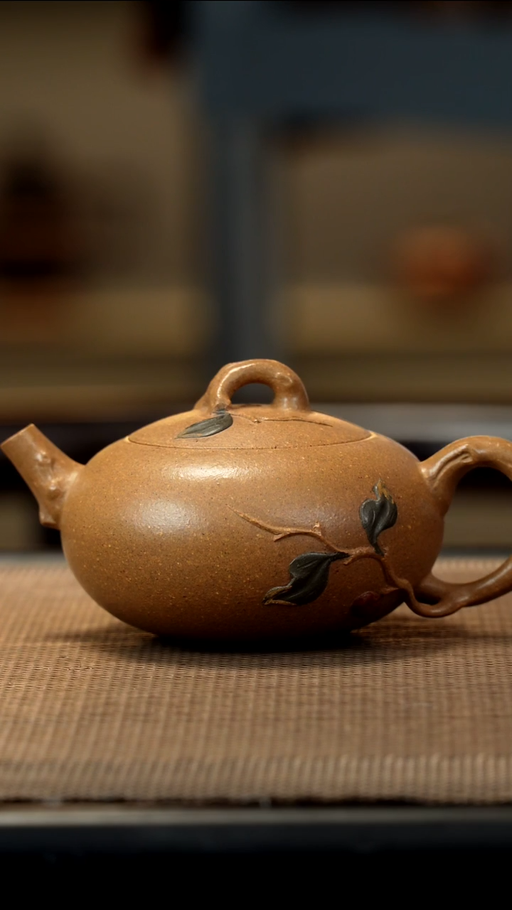 紫砂茶盏汽**界段泥贴叶120CC