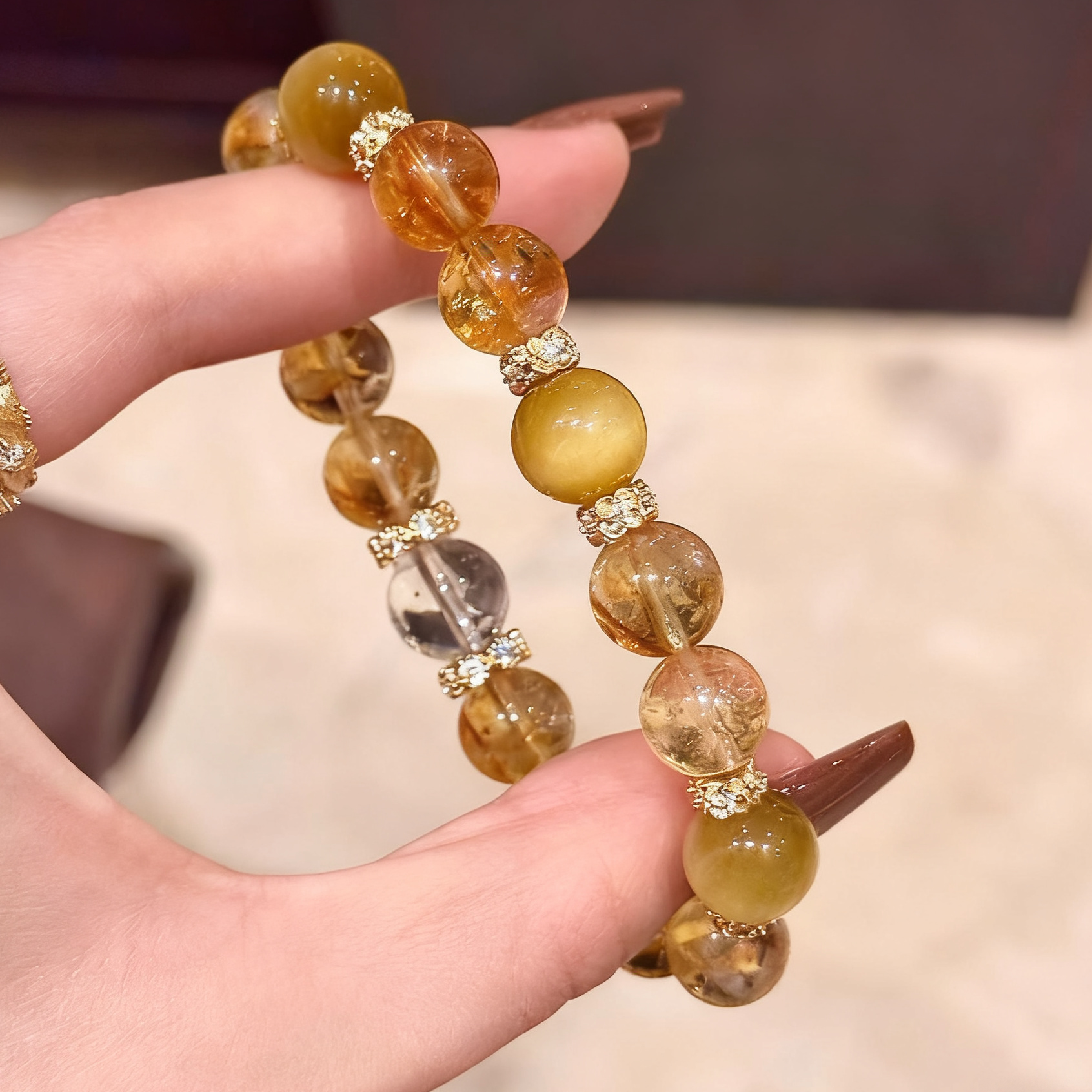 天然黄水晶手串天然金虎眼混搭净体白水晶设计女款轻奢送礼物手串