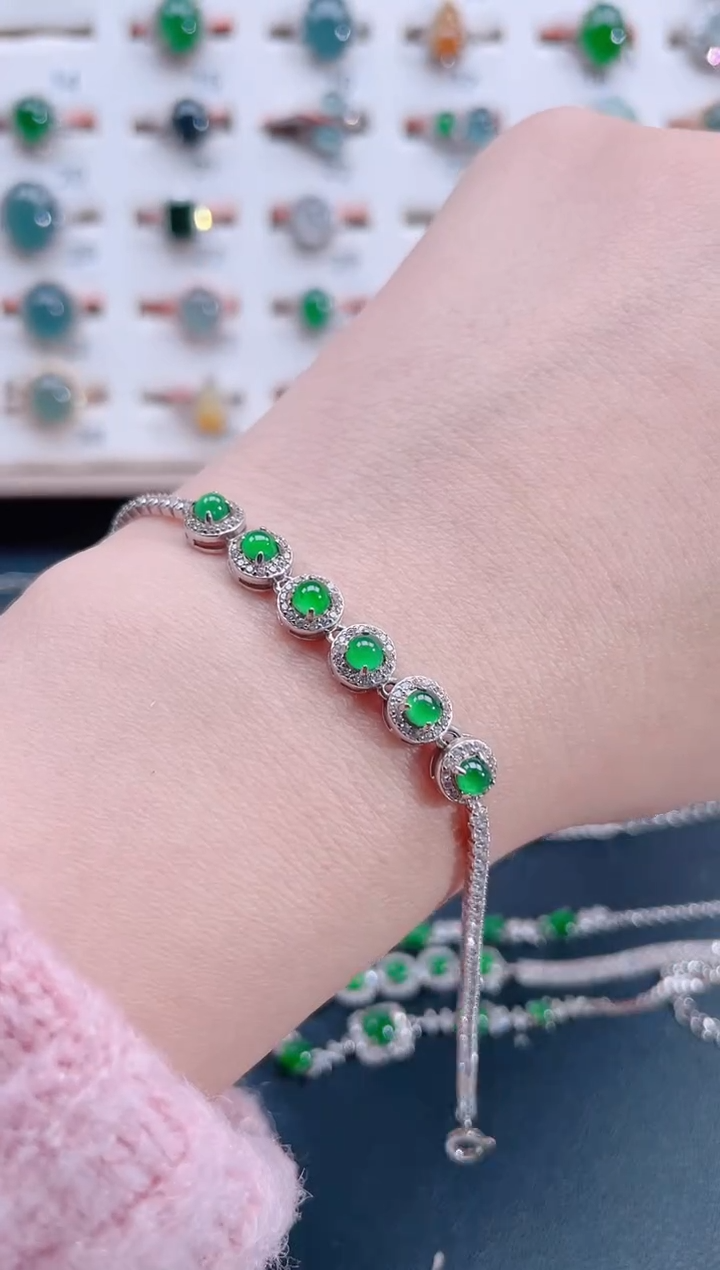 银S925镶嵌手链翡翠天然翡翠