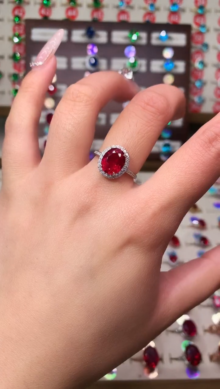 银S925镶嵌戒指红宝石8*10 银托