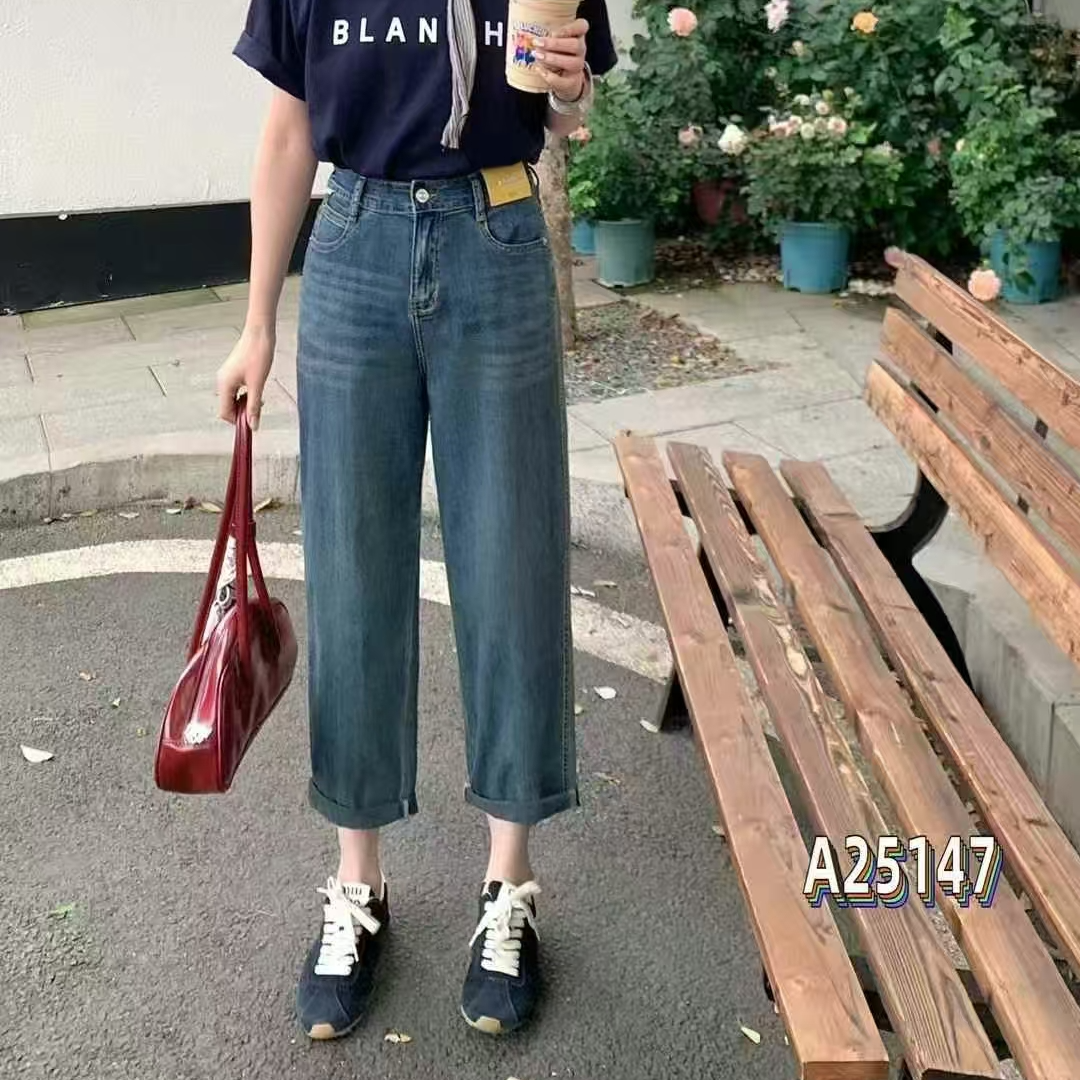 【七彩衣新品】25147春夏牛仔裤女高腰薄款老爹裤气质韩版裤长92