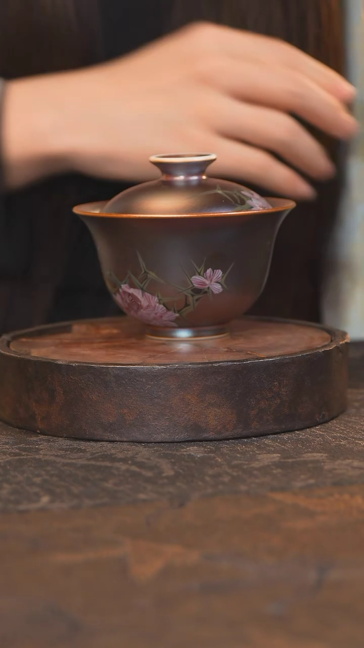 【闪购商品】杯89柴房陶瓷 窑宝花鸟盖碗