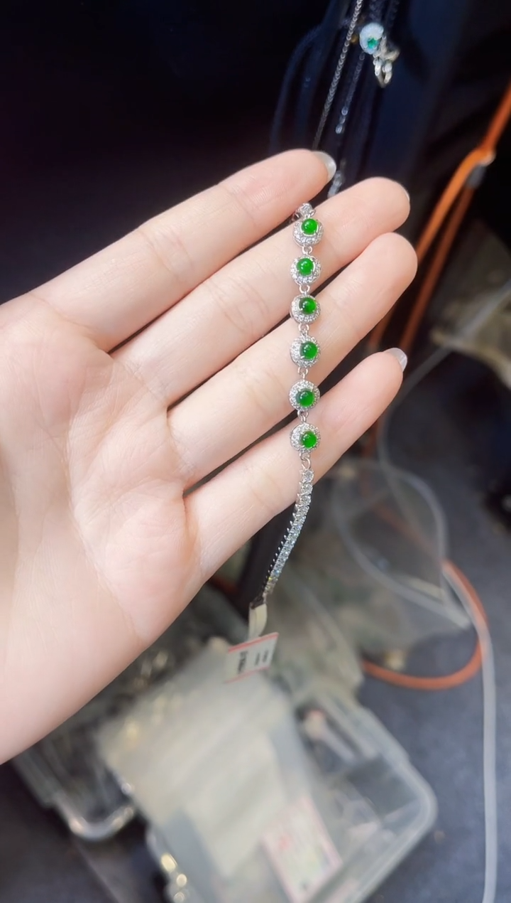 【闪购商品】银S925镶嵌翡翠手链蛋面手链