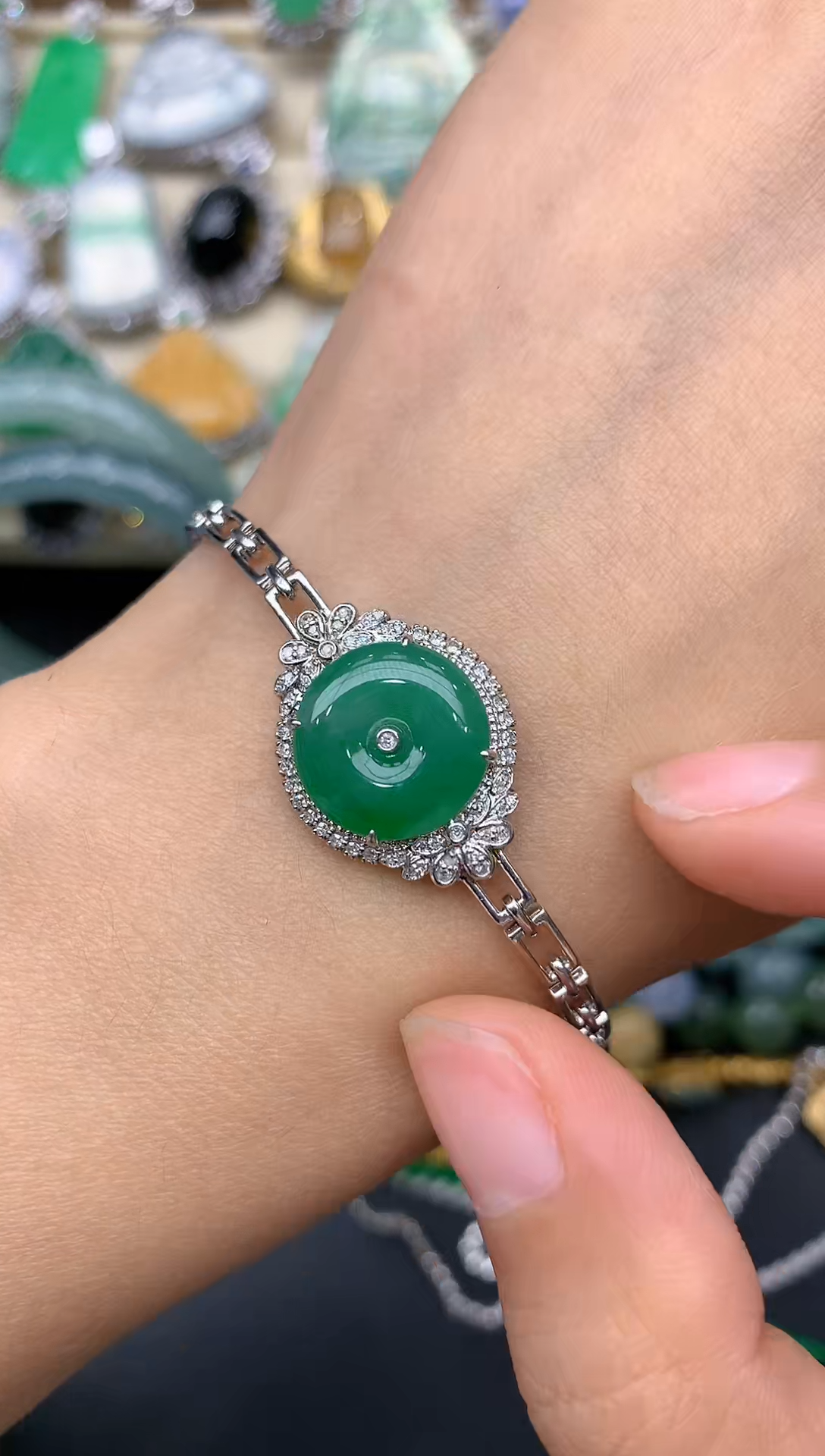 【闪购商品】翡翠手链18K金镶嵌351-中国好珍宝