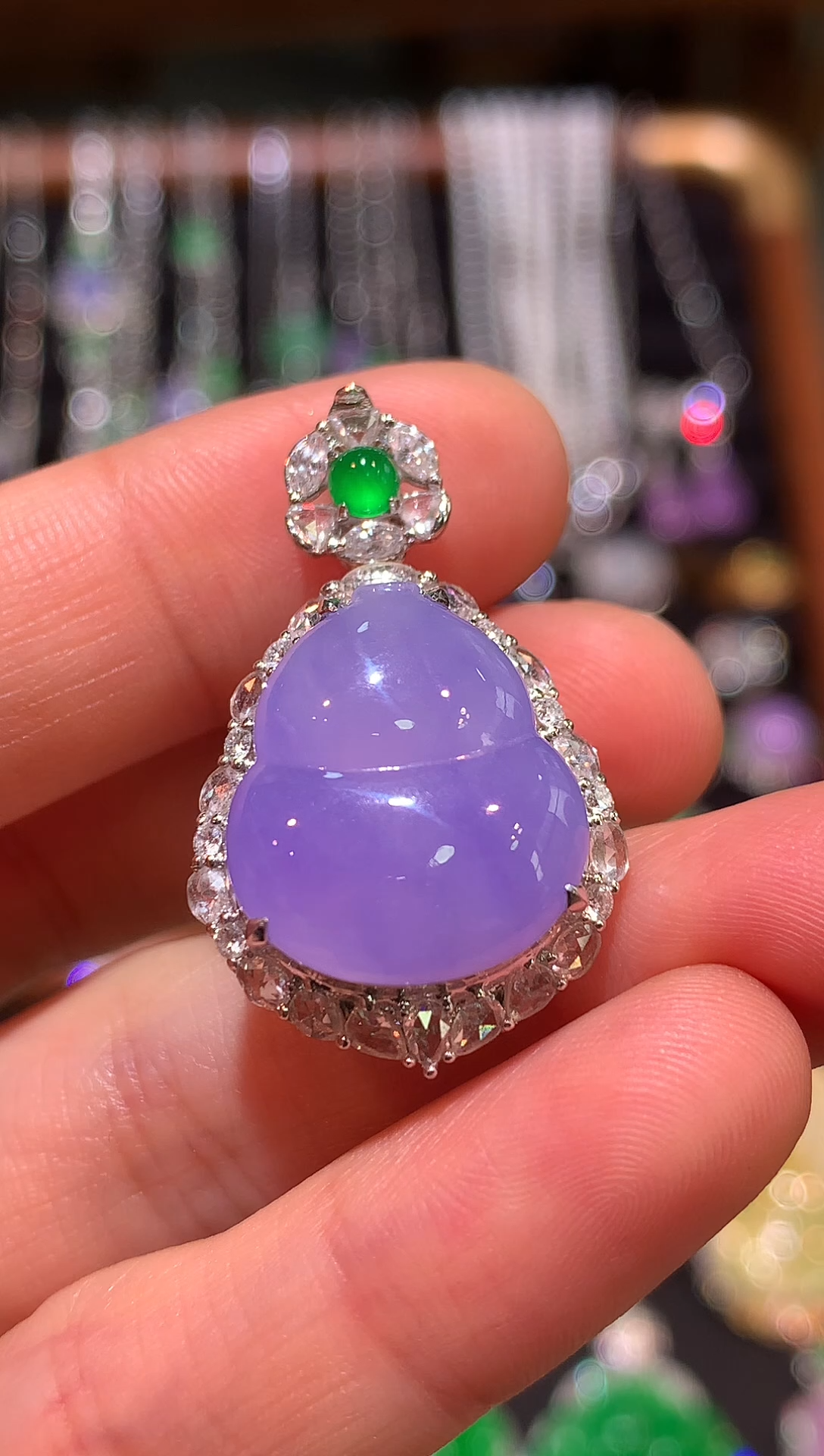 吊坠(赠链)18K金镶嵌翡翠高冰紫罗兰胖葫芦吊坠戒指两用