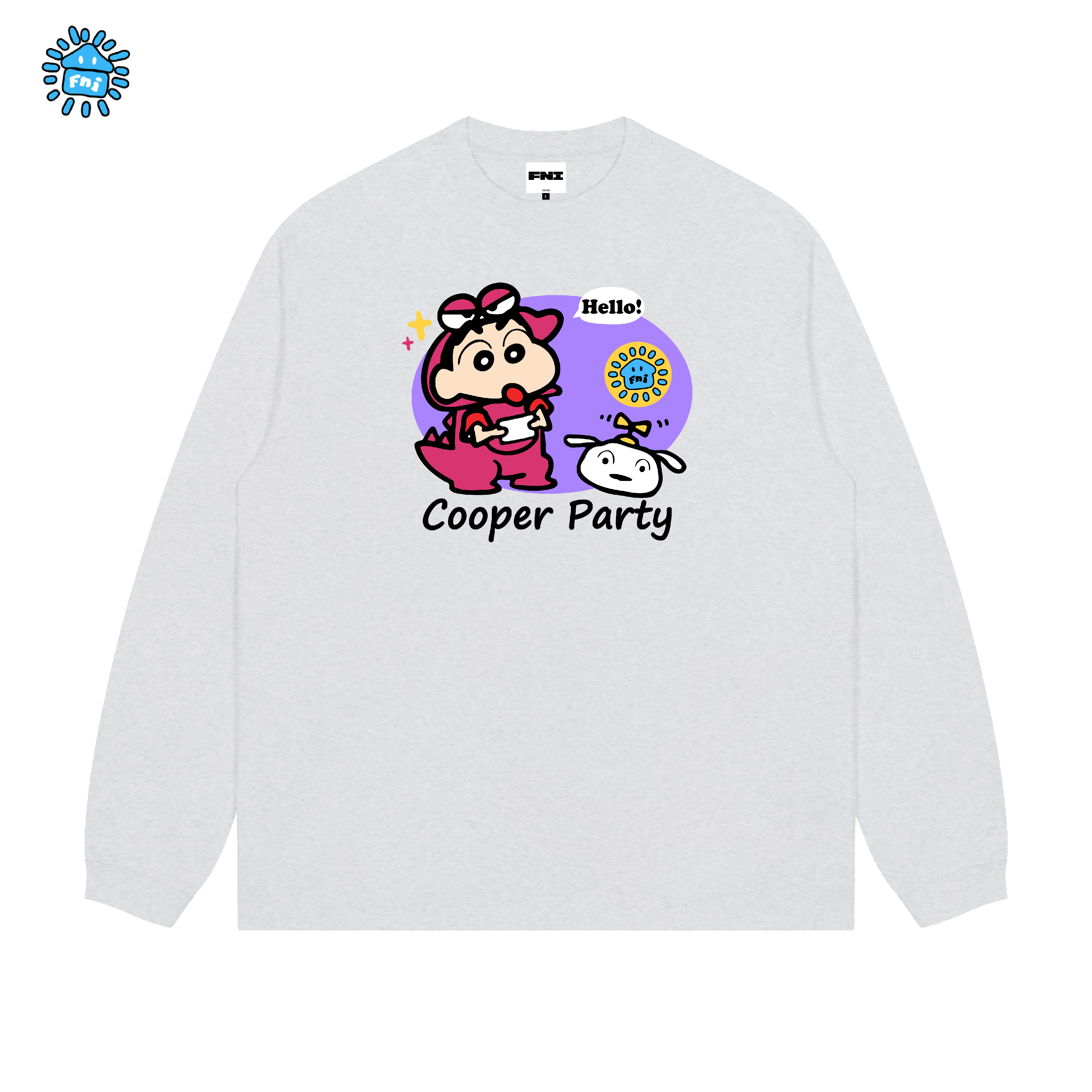 FNIcooper（怪兽小新）趣味卡通重磅纯棉长袖男女情侣T恤秋宽松发泡