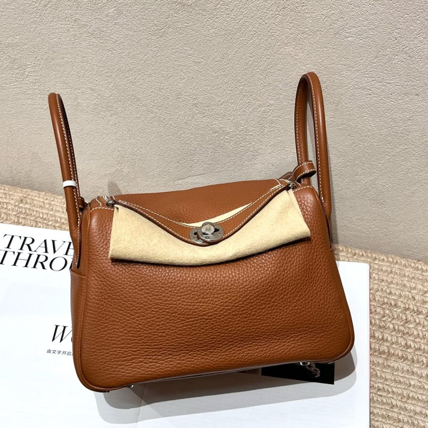 99新 Hermes/爱马仕 金棕银扣Lindy26 W刻