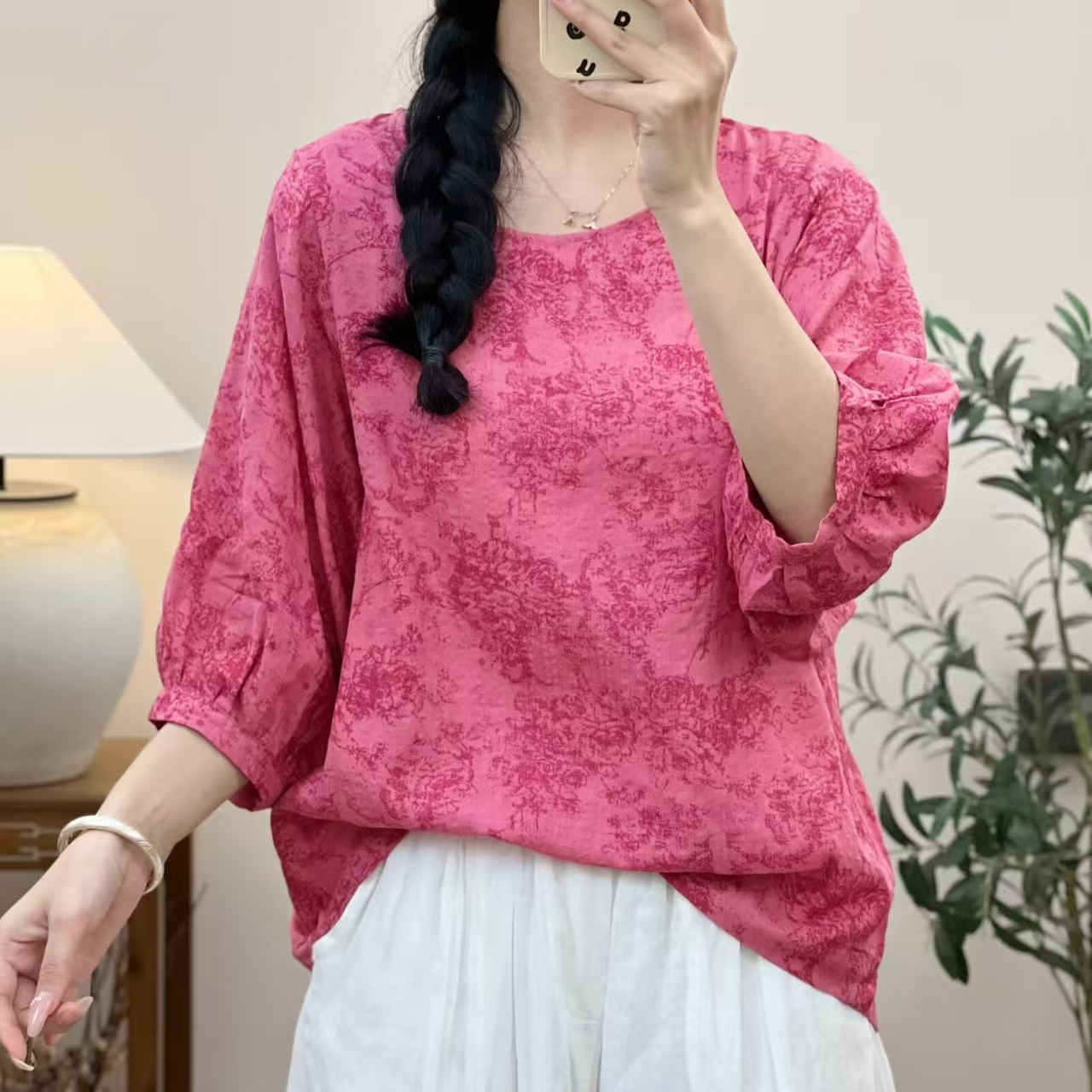 7563新款夏季气质优雅碎花显瘦短袖T恤QZ