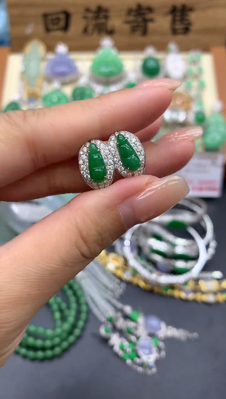 【闪购商品】翡翠耳饰18K金镶嵌334-中国好珍宝