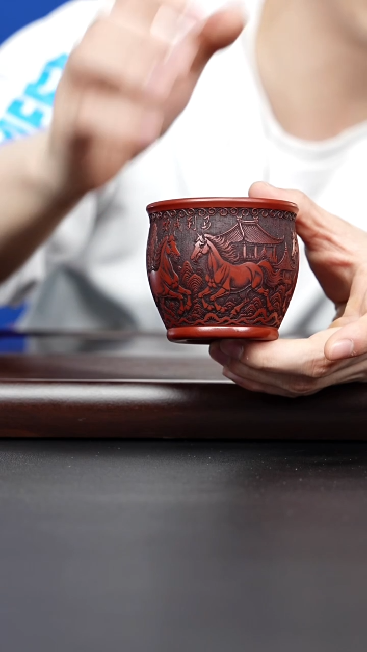 茶壶紫砂宜兴紫砂 朱泥主人杯马到成功 高传林