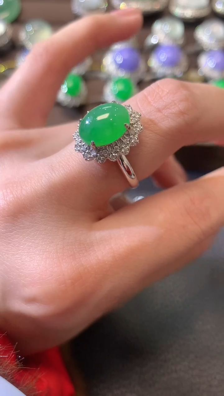 【闪购商品】翡翠戒指18K金镶嵌A34翡翠