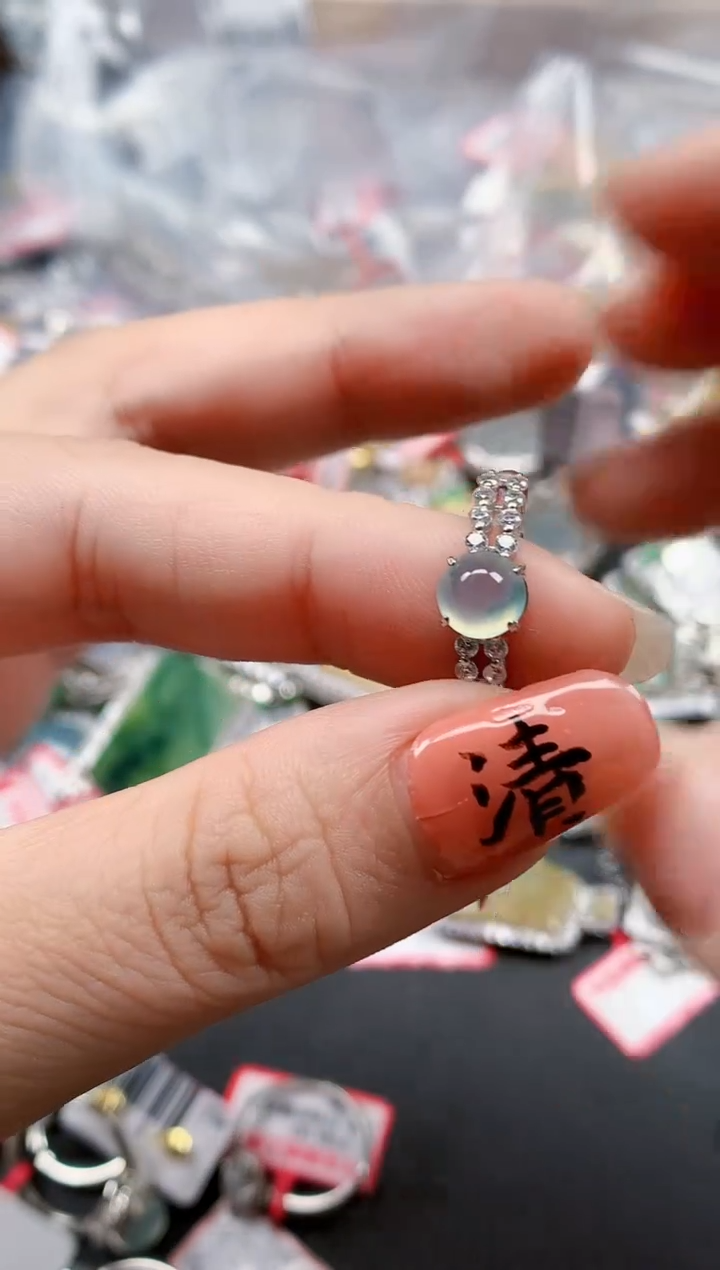银S925镶嵌戒指翡翠天然A货缅甸翡翠