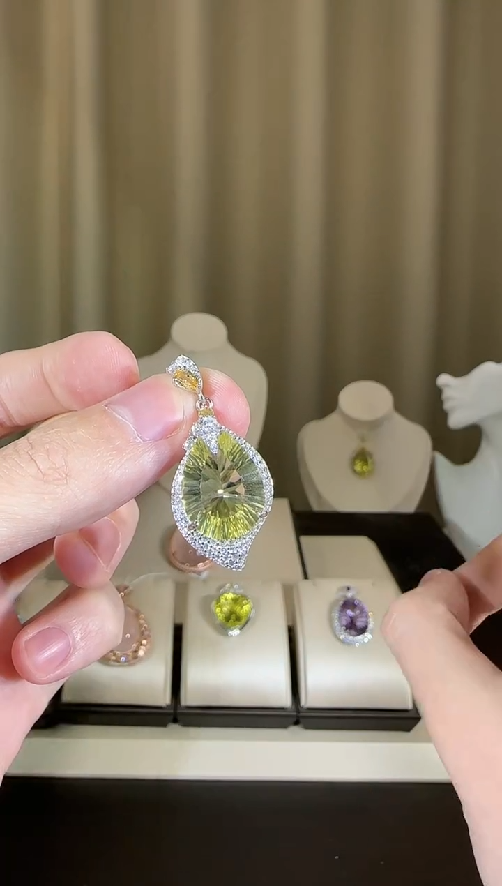 【闪购商品】水晶颈饰银S925镶嵌13*18mm柠檬晶