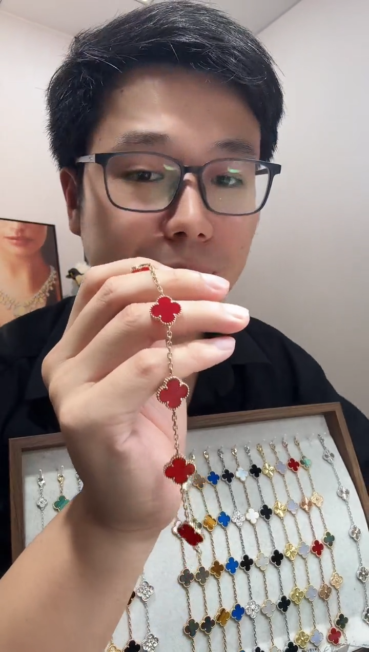 玛瑙/玉髓手链18K金镶嵌红色k黄，五花手链GHJ24版