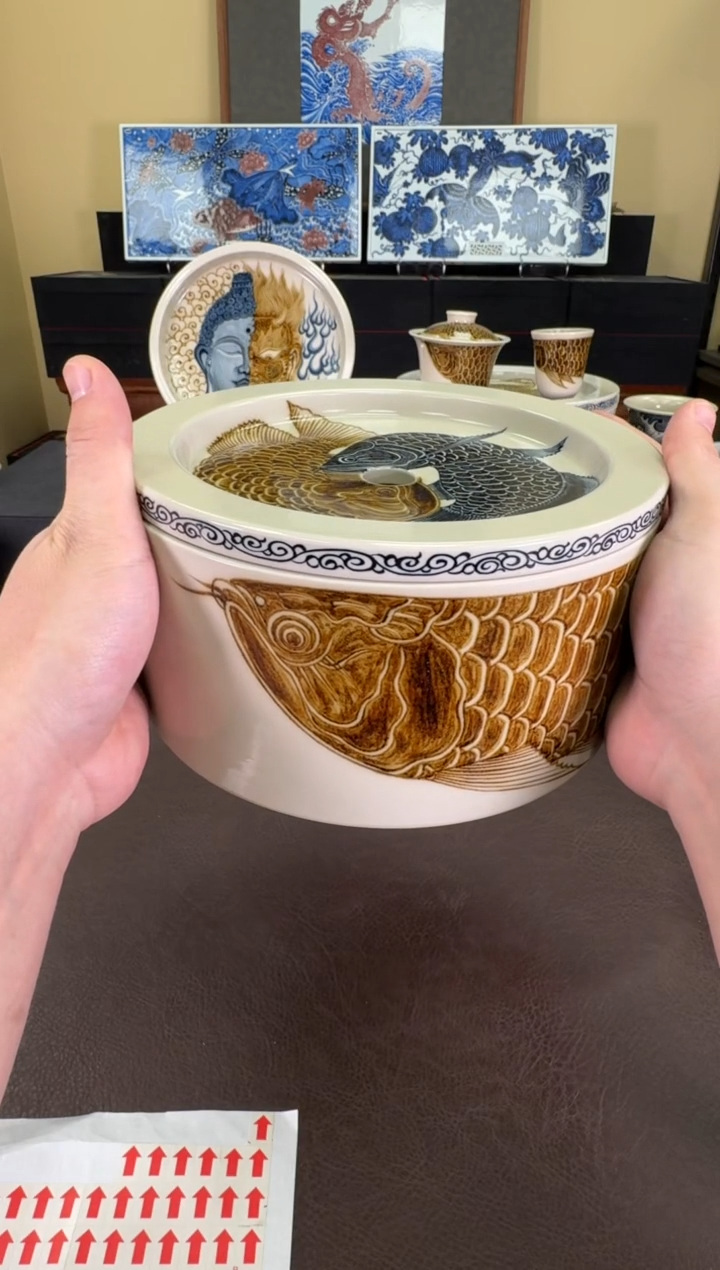 【闪购商品】一物一拍 二号釉金龙鱼茶船