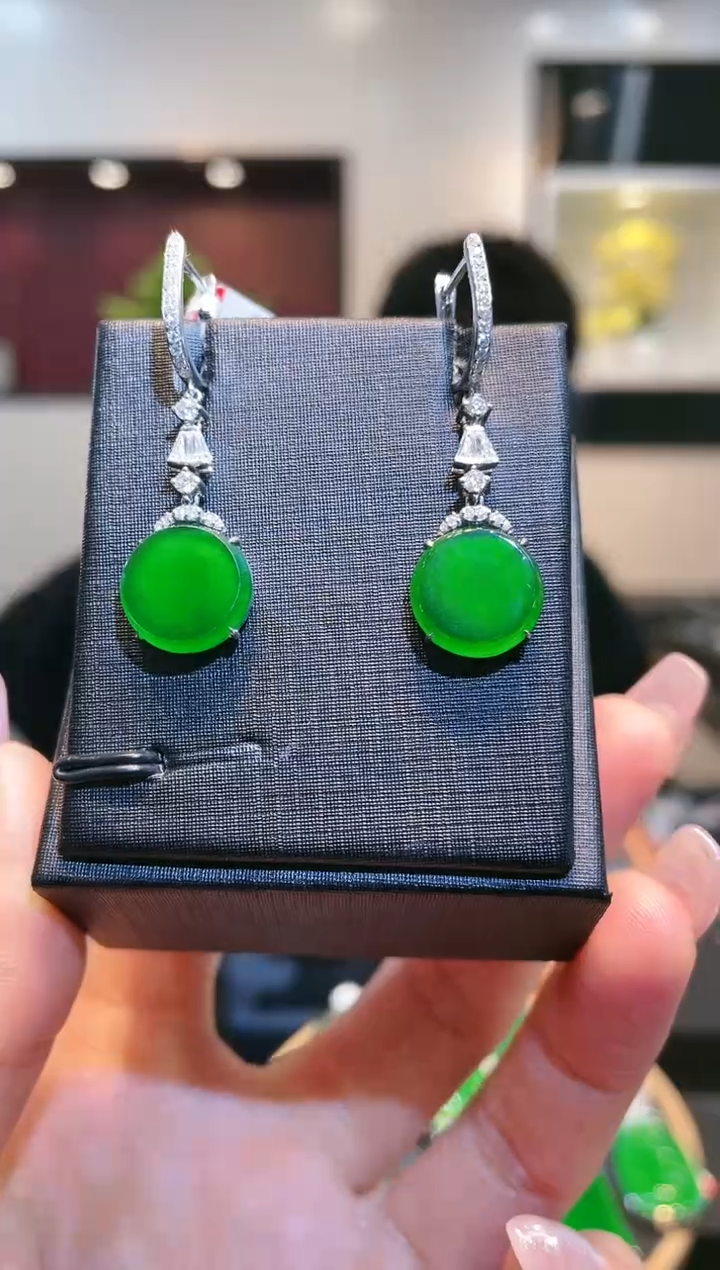 【闪购商品】翡翠颈饰18K金镶嵌A23天然A货翡翠耳饰