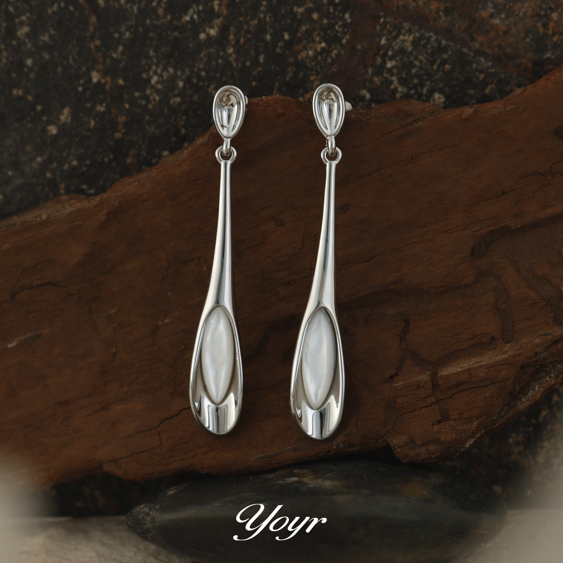 YOYR 黄铜贝壳耳饰 贝光水滴耳钉小众欧美几何耳钉