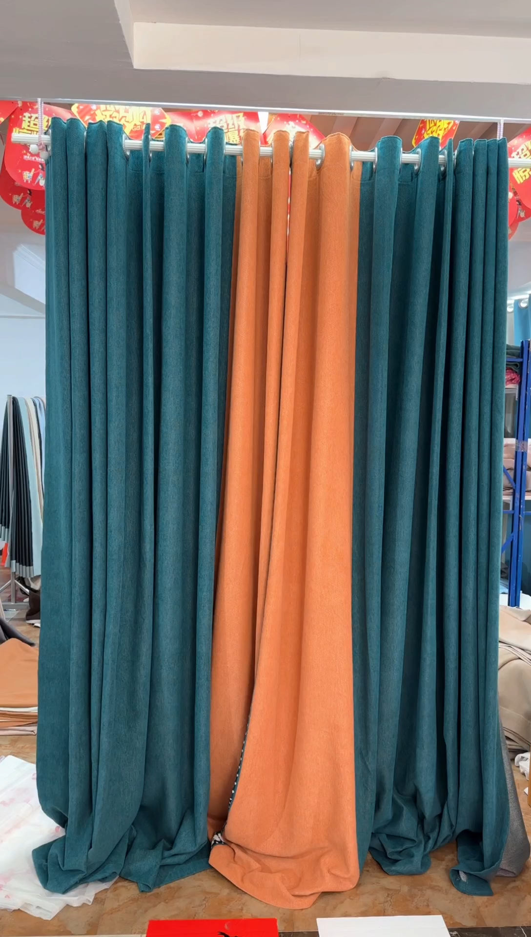 涤纶成品特价遮光客厅卧室打孔挂钩窗帘6米5宽高2.7米