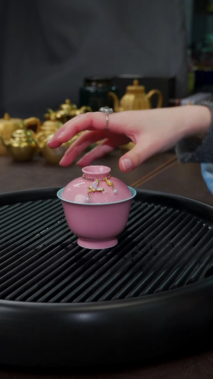 【闪购商品】杯【宜景窑桃夭粉】撞色盖碗+挂饰