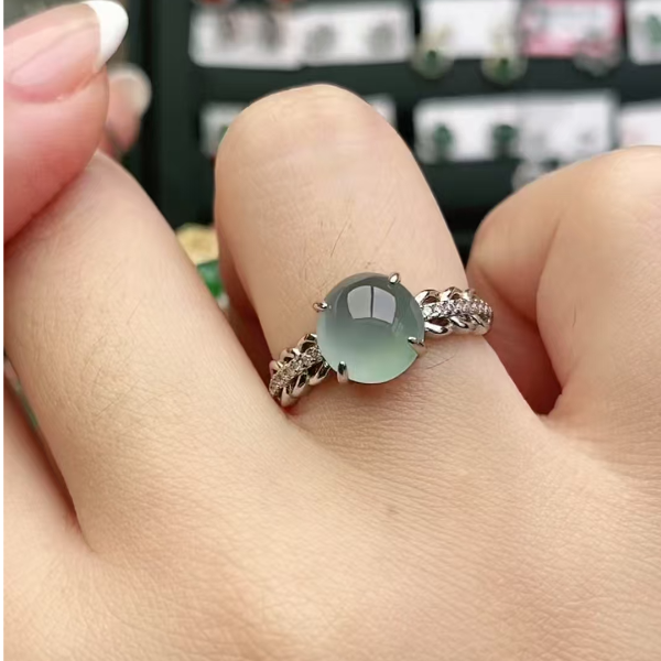 鑫辰珠宝天然A货翡翠银镶嵌设计款开口女戒指时尚百搭