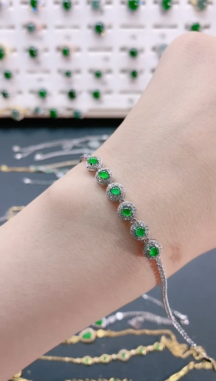 【闪购商品】翡翠手链银S925镶嵌天然翡翠