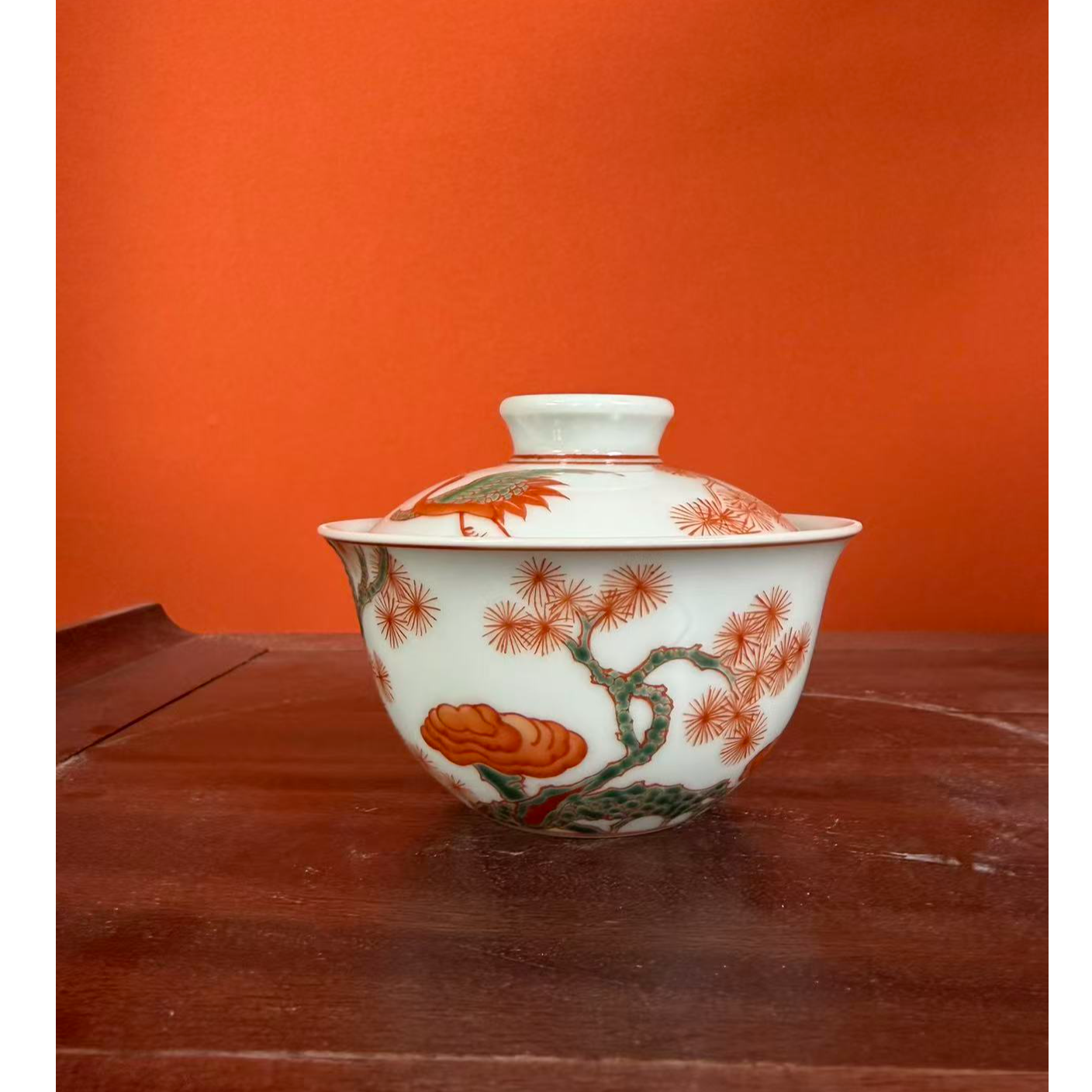 【非遗好物】古县衙红绿彩松鹤盖碗（HLC004）