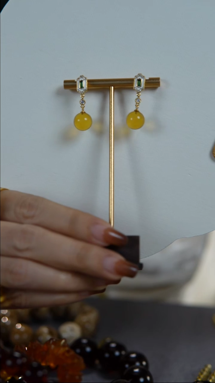 琥珀未镶嵌耳饰11+蓝珀耳环