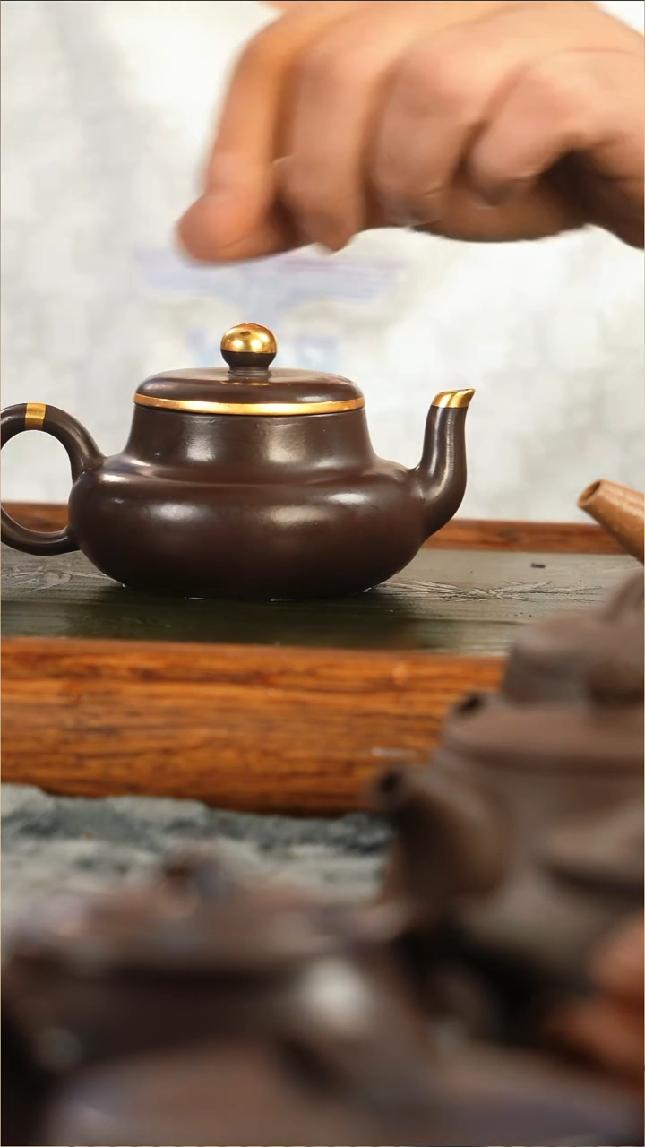 茶壶紫砂百目茄皮紫泥描金思婷