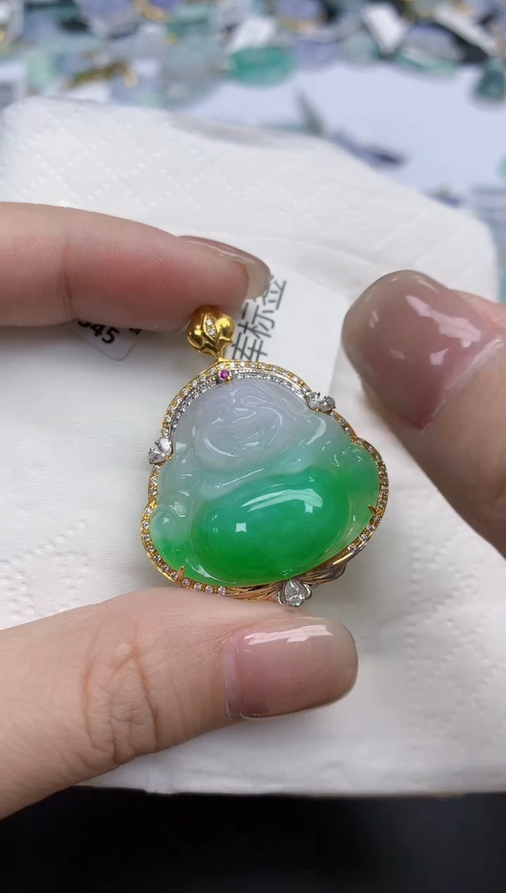 【闪购商品】翡翠颈饰18K金镶嵌天然缅甸翡翠A货