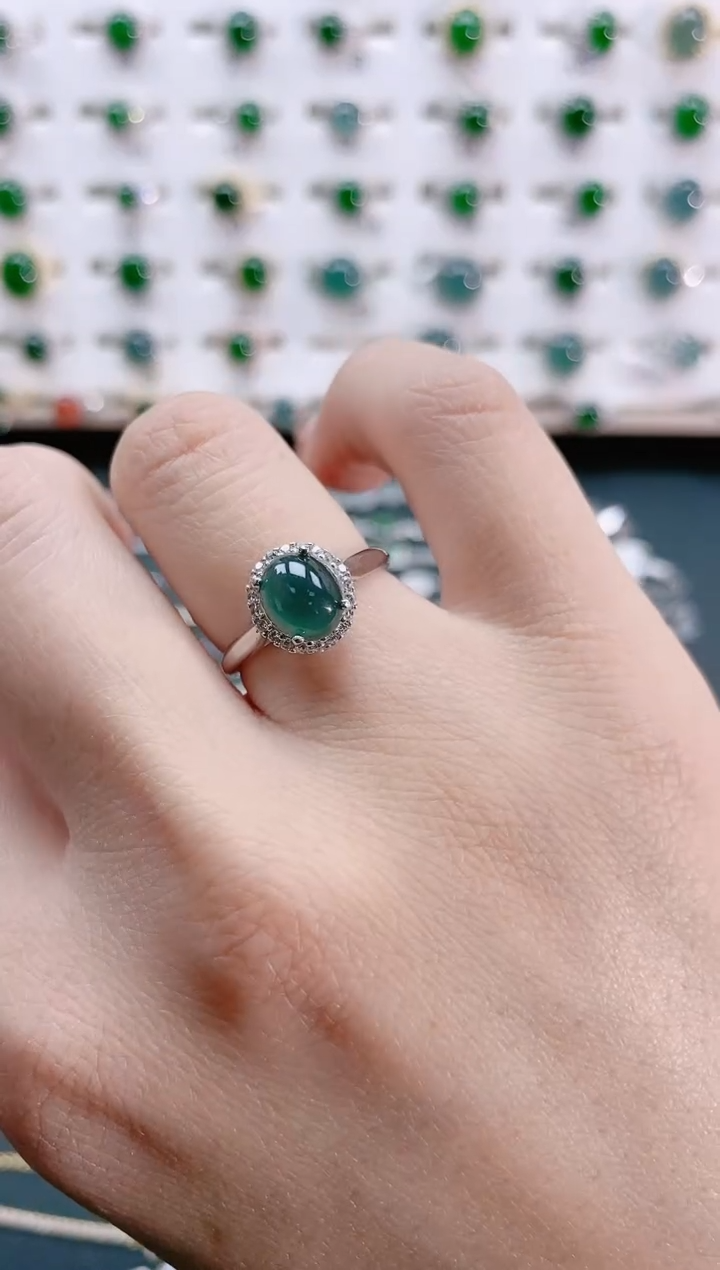 【闪购商品】翡翠戒指银S925镶嵌天然翡翠