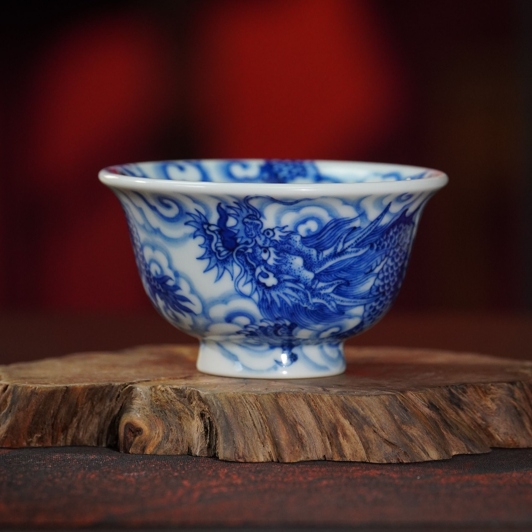 刘建锋窑  仿清云龙压手杯纯手工主人杯手绘