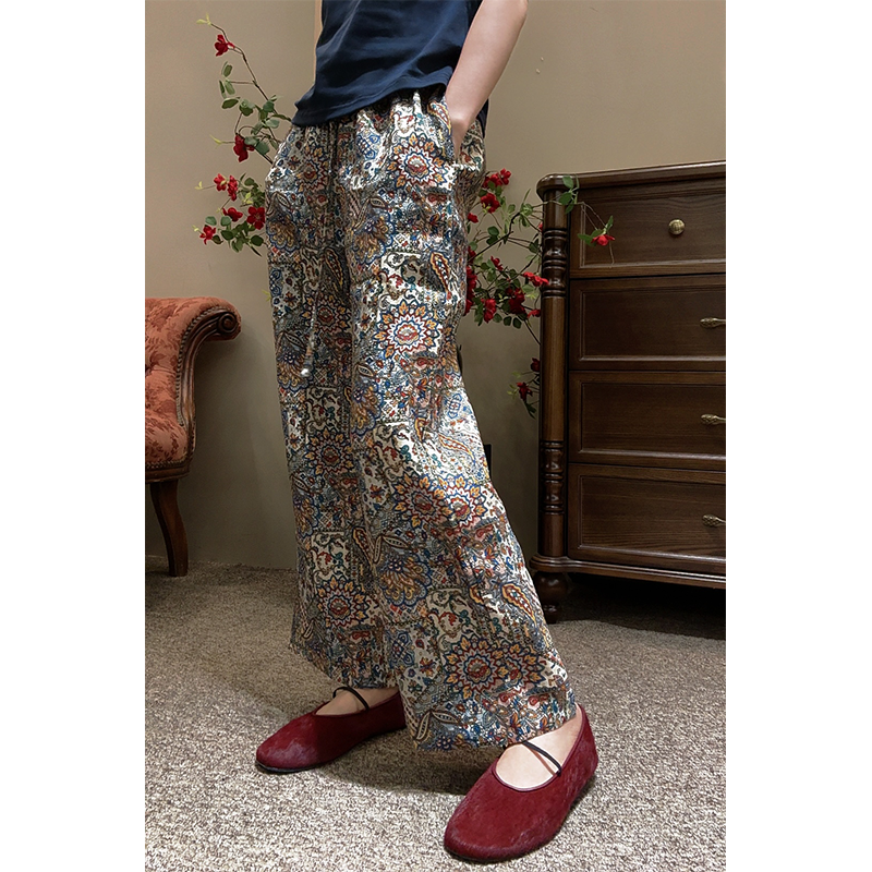 LMXPPJ【彩绘】2025新款夏季九分裤100％汉麻女裤显瘦松紧腰MX-6666C