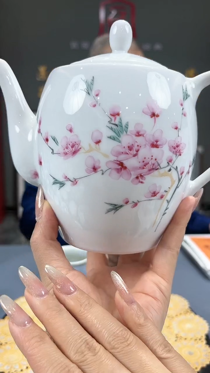 【闪购商品】官窑瓷画院621官窑瓷画院水点桃花壶