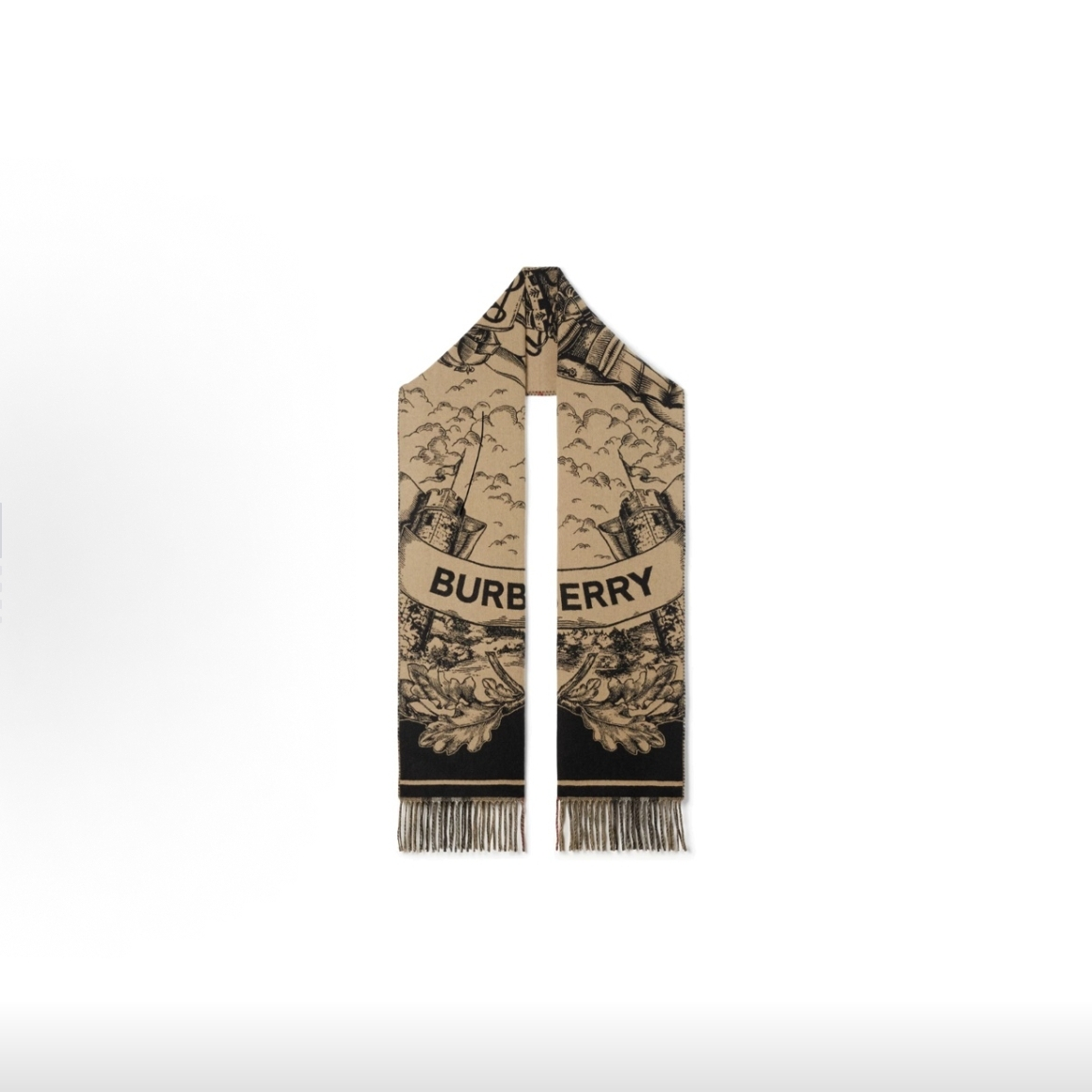 BURBERRY/博柏利马术骑士徽标双面羊绒围巾 米色 Y
