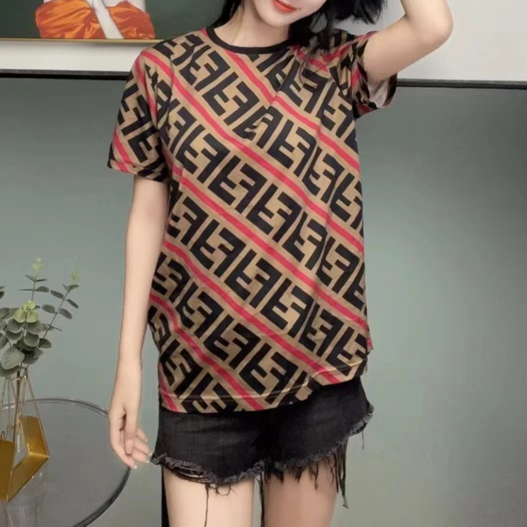 全新未使用 FENDI/芬迪 FF图案印花短袖T恤/L码