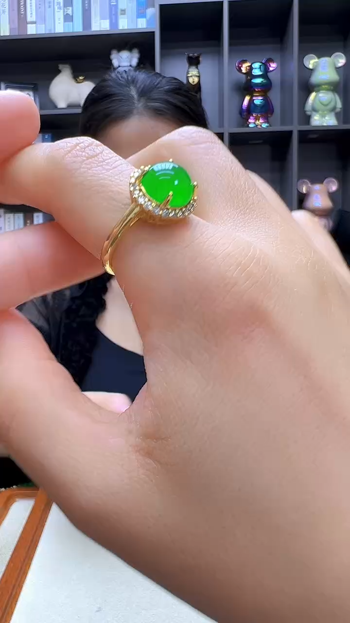 翡翠14K金镶嵌颈饰沉白diy劲饰戒指